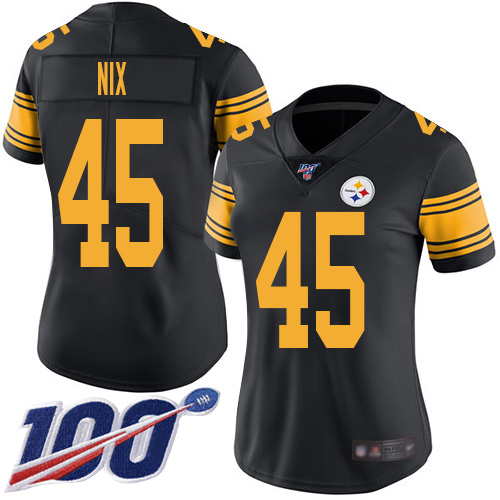 Women Pittsburgh Steelers Football 45 Limited Black Roosevelt Nix 100th Season Rush Vapor Untouchable Nike NFL Jersey